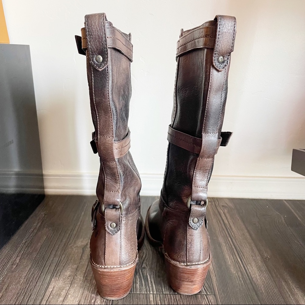 Frye Brown Leather Mid-Calf Buckle Boots - Picture 5 of 10